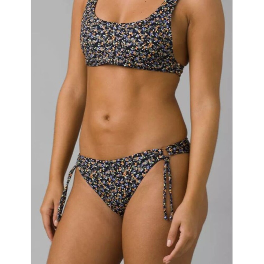 prAna Women's La Plata String & Ring Bikini Bottom LC7 Black Petals Size XL NWT